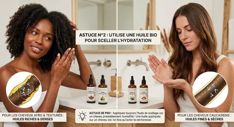 Astuce n°2 utilise une huile bio pour sceller l'hydratation